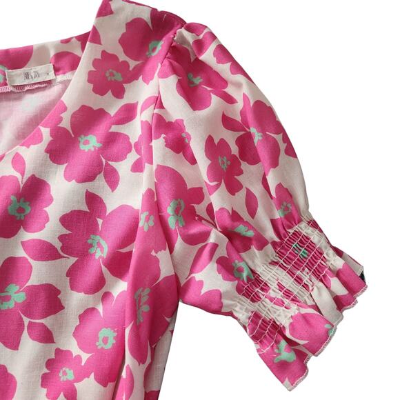 Jade by Jane Floral Pullover Blouse Top, V-neck, pink & white, sz 2X Puff Sleeve - Picture 8 of 9